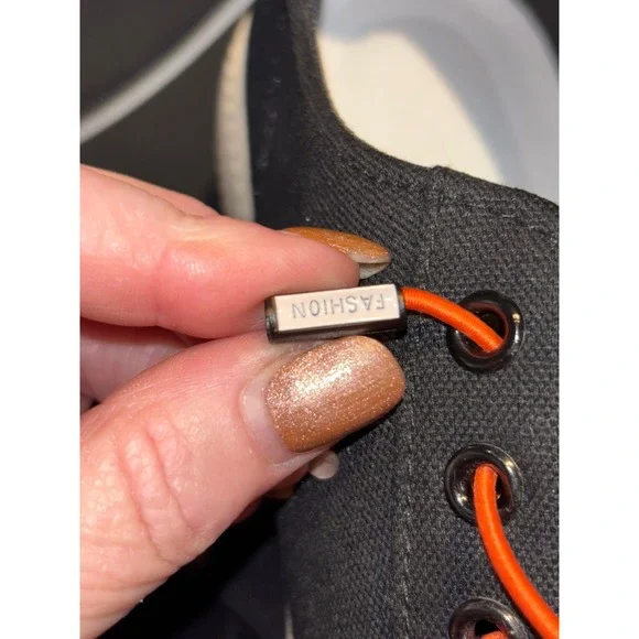 Venron Sabni Black Canvas Lace Up Fashion Sneakers Orange Accents - Picture 4 of 6